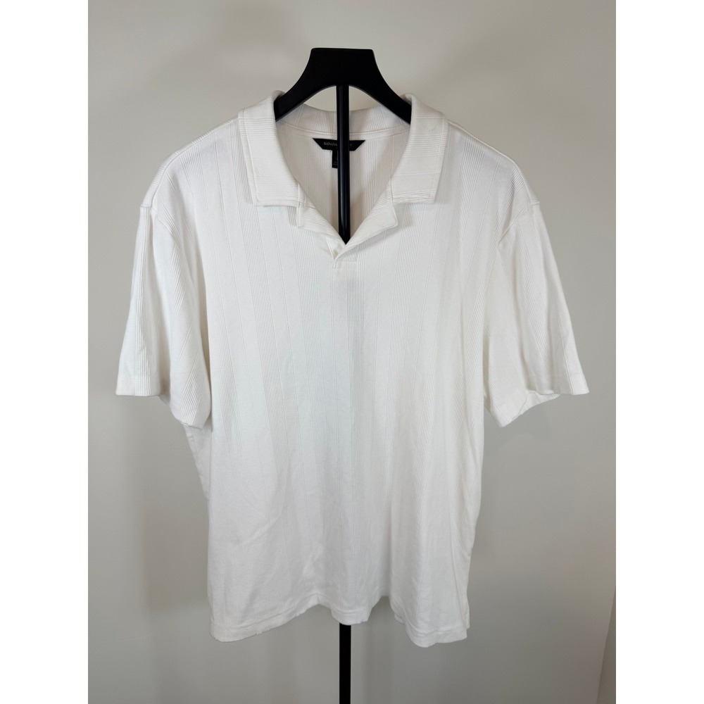 Banana Republic Mens White Variegated Rib Knit Polo Shirt S/889403-02 Large